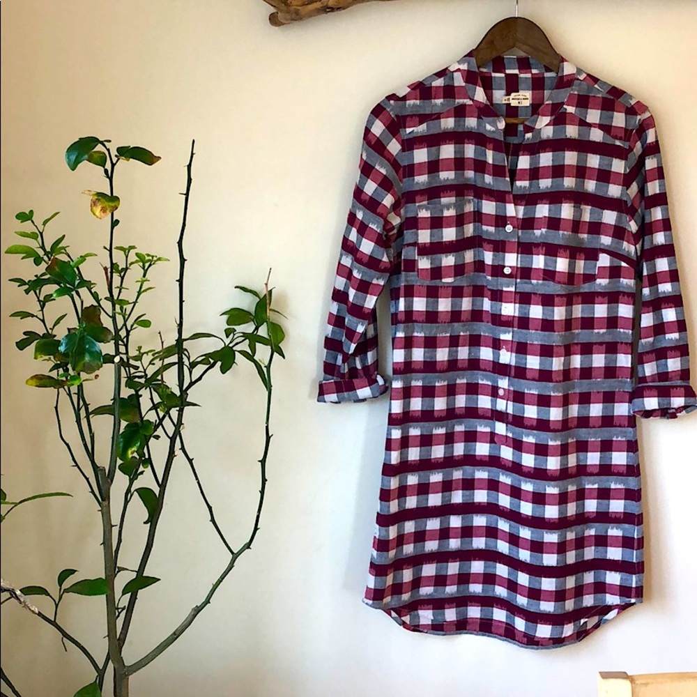 Cotton & Linen Plaid Shirt Dress